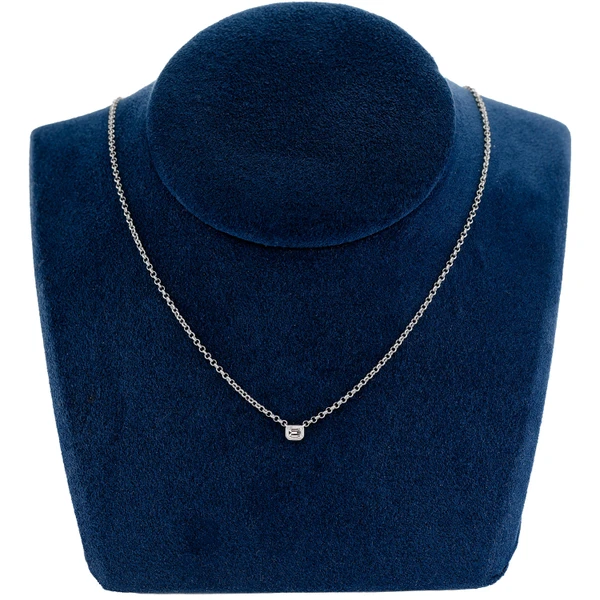 Baguette Bezel Solitaire Pendant Attached Necklace 14k Solid Gold 0.09ctw 