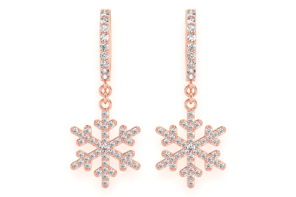 Snowflake Dangling Hoop Diamond Earrings 14k Solid Gold 0.50ctw