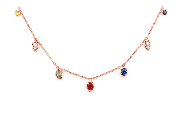 Rainbow And Diamond Drop Necklace 14k Solid Gold 1.00ctw