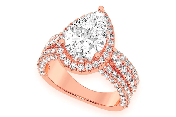 3.00ct Pear Solitaire - Three Row - Diamond Engagement Ring - All Natural