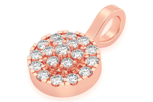 Round Two Tier Halo Diamond Pendant 14k Solid Gold 0.75ctw