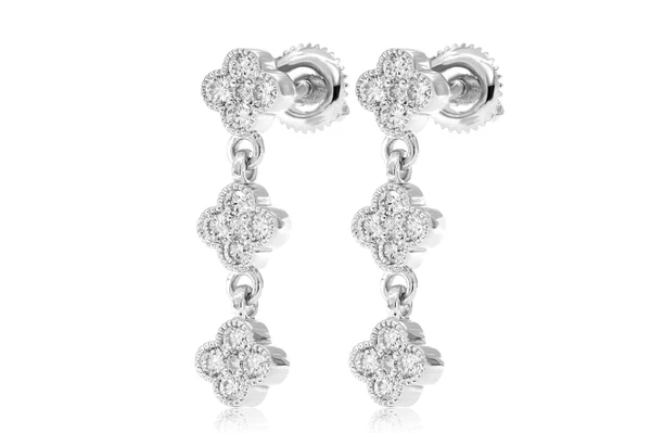 Clover Dangle Diamond Earrings 14k Solid Gold 1.00ctw