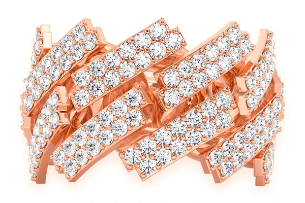 Jagged Raised Cuban Diamond Ring 14k Solid Gold 2.40ctw