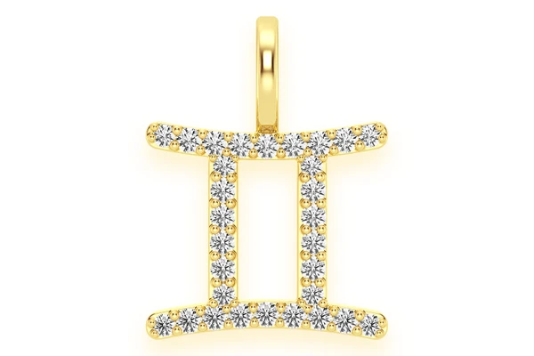 Gemini Zodiac Diamond Pendant 14k Solid Gold 0.10ctw