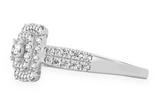 0.75ctw Square Double Halo - Diamond Engagement Ring - All Natural