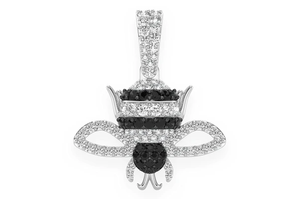 Bumble Bee Black & White Diamond Pendant 14k Solid Gold 0.50ctw