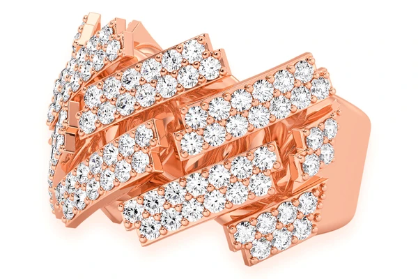 Jagged Raised Cuban Diamond Ring 14k Solid Gold 2.40ctw