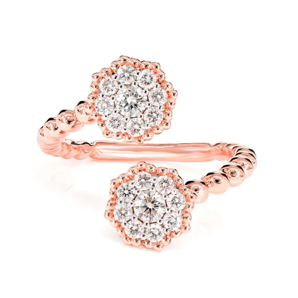 Hexagon Cluster Bypass Diamond Ring 14k Solid Gold 0.66ctw
