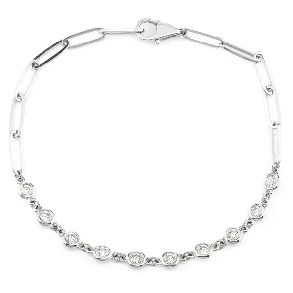 Elongated Diamond Bezel Rolo Link Bracelet 14k Solid Gold 0.70ctw