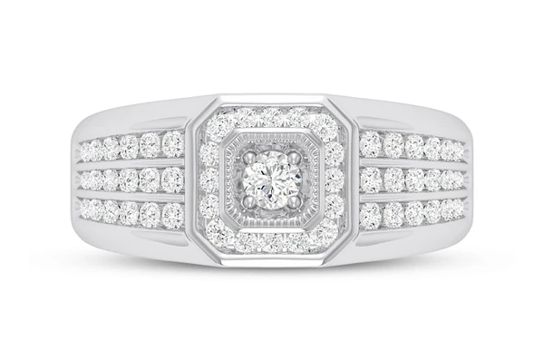 Round Signet Diamond Band 14k Solid Gold 1.00ctw