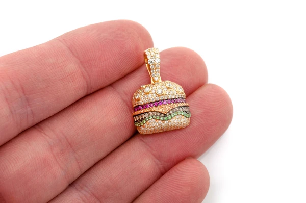 Burger Diamond Pendant 14k Solid Gold 1.65ctw