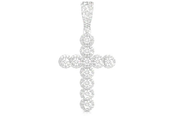 Halo Solitaire Diamond Cross Pendant 14k Solid Gold 3.20ctw
