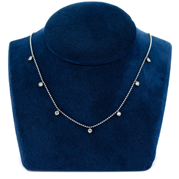 7 Stone Prong Set Diamond Dangle Station Necklace 14k Solid Gold 0.85ctw