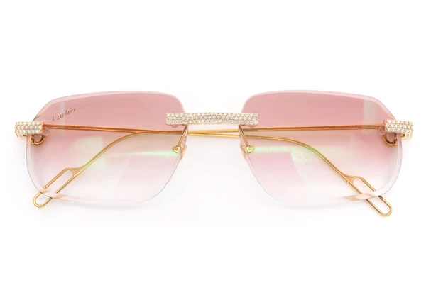 Cartier Glasses Iced Out Diamonds Rimless - Pink Fade Lens - 1.15ctw