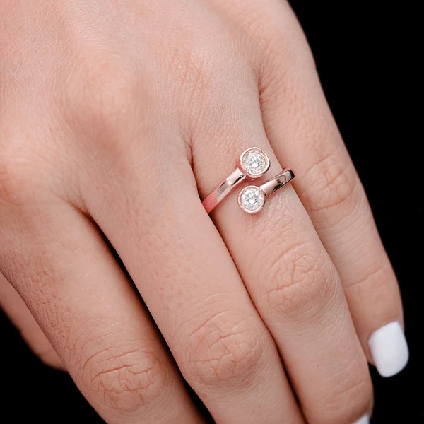 Bypass Bezel Diamond Ring 14k Solid Gold 0.40ctw