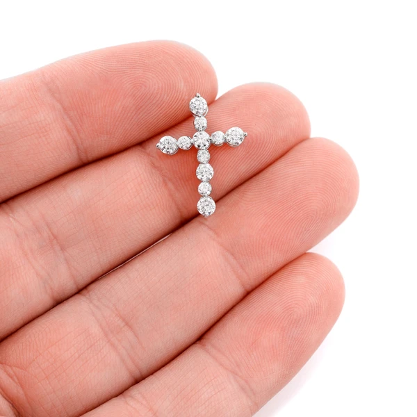 Shared Prong Diamond Hidden Bail Cross Pendant 14k Solid Gold 0.85ctw