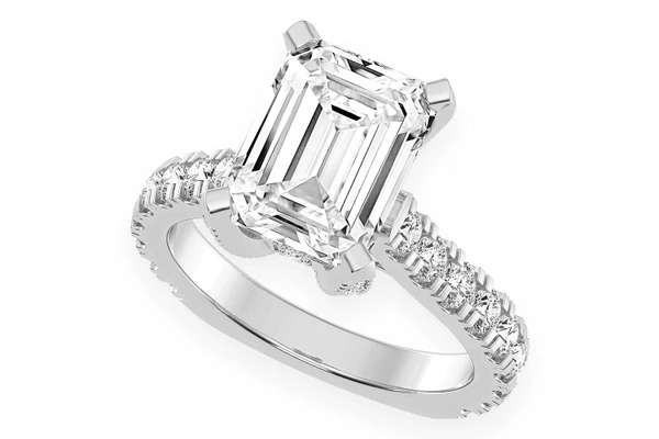 3.00ct Emerald Solitaire - Single Row Scallop - Diamond Engagement Ring - All Natural Vs Diamonds
