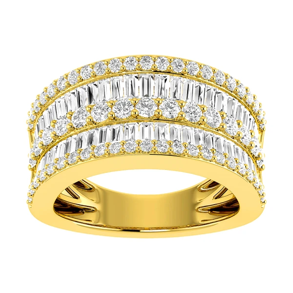 Round And Baguette Wide Diamond Band 14k Solid Gold 1.85ctw