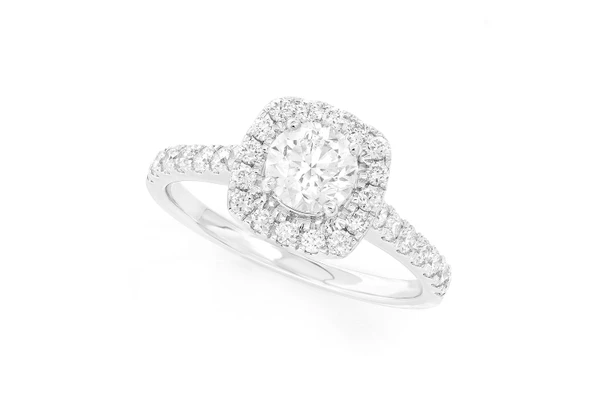 0.75ct - Round Solitaire - Cushion Halo - Diamond Engagement Ring - All Natural