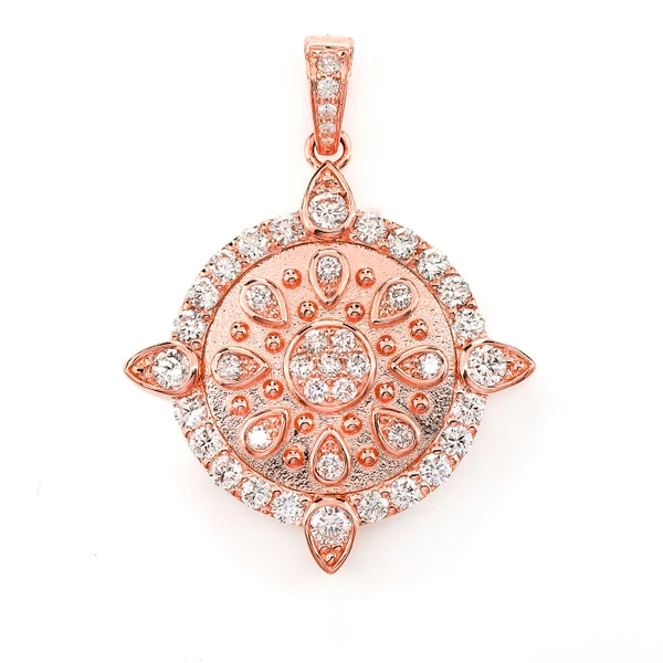 Ornate Diamond Cluster Medallion Pendant 14k Solid Gold 1.25ctw