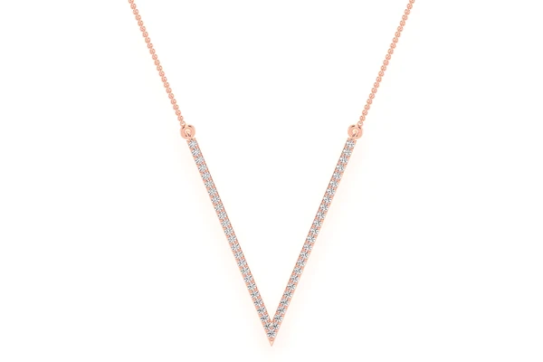 V Shape Diamond Necklace Connected 14k Solid Gold 0.33ctw