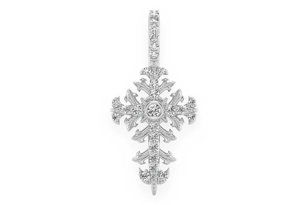 Filigree Cross Diamond Pendant 14k Solid Gold 0.50ctw