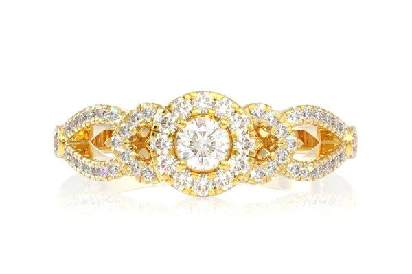 0.40ctw Round Solitaire Halo Open V Shank Diamond Engagement Ring 14k Solid Gold - All Natural 