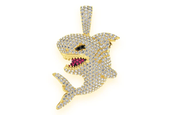 Shark Diamond Pendant 14k Solid Gold 2.75ctw
