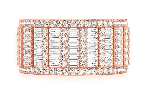 Super Baguette & Round Diamond Band 14k Solid Gold 2.75ctw 