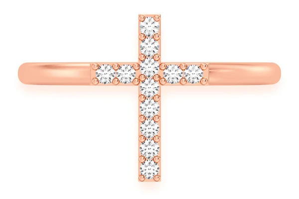 Cross Diamond Ring 14k Solid Gold 0.10ctw