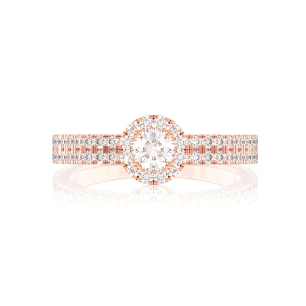 Two Row Halo Diamond Engagement Ring 14k Solid Gold - All Natural - 0.66ctw 