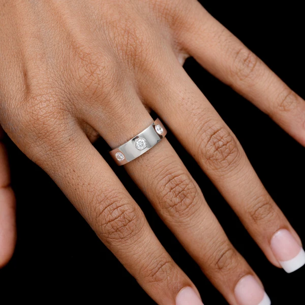 Three Stone Gypsy Set Diamond Band 14k Solid Gold 0.35ctw