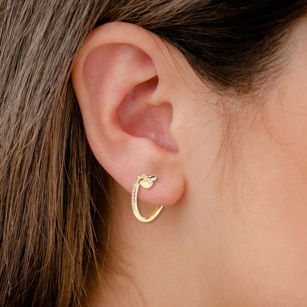  Nail Half Diamond Hoop Earrings 14k Solid Gold 0.45ctw
