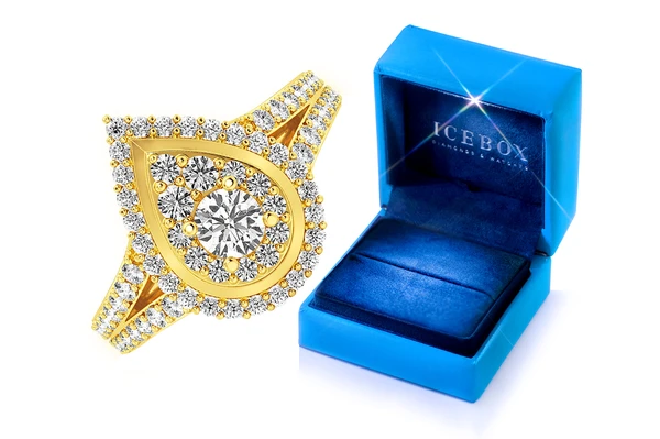 1.00ctw Round With Pear Double Halo Accent- Diamond Engagement Ring - All Natural
