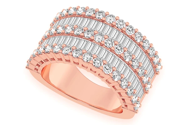 Three Row Baguette Diamond Ring 14k Solid Gold 3.50ctw