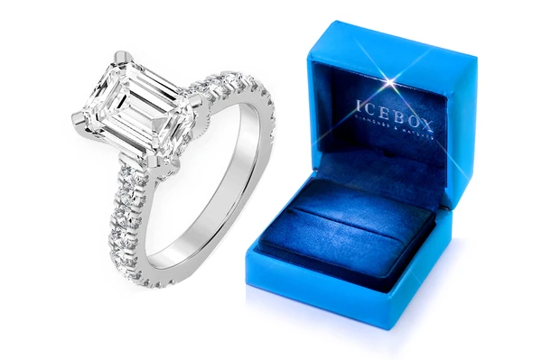 Thinn - Emerald Cut One Row Under Halo Diamond Ring 14k Solid Gold 3.00ctw