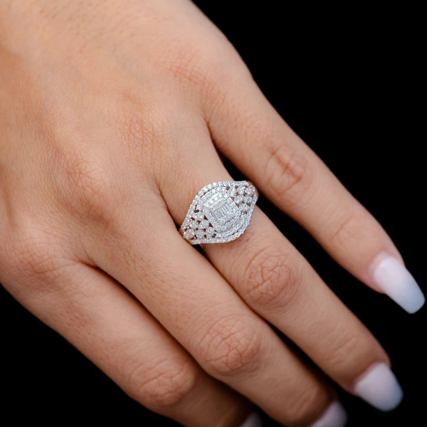 Vintage Inspired Baguette Square Halo - Diamond Engagement Ring - All Natural - 0.75ctw 