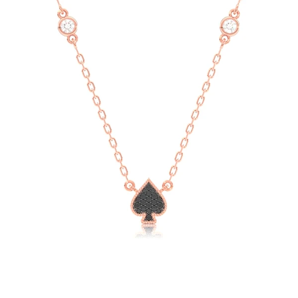Spade Playing Card Symbol Pendant Attached Necklace 14k Solid Gold 0.30ctw