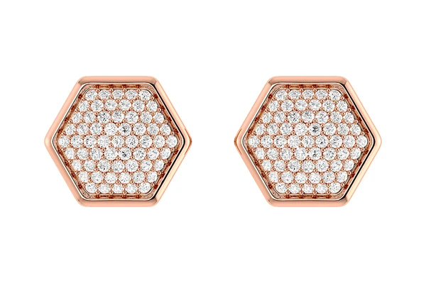 Hexagon Cluster Diamond Stud Earrings 14k Solid Gold 0.20ctw 