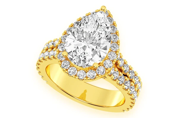 Sphinx - 3.00ct Pear Solitaire - Two Row Split Scallop - Diamond Engagement Ring - All Natural Diamonds