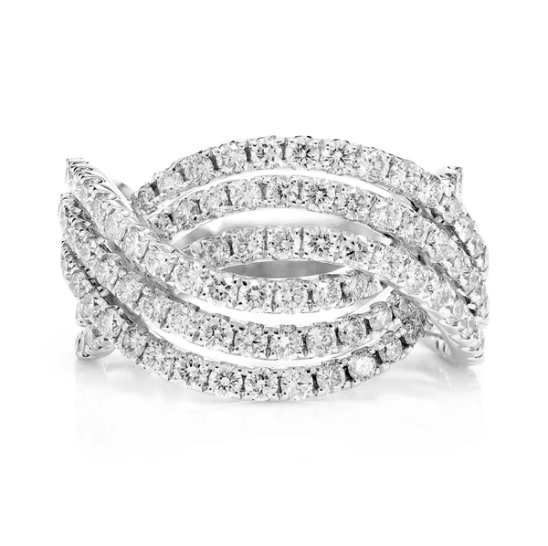 Three Row Diamond Twist Ring 14k Solid Gold 2.05ctw