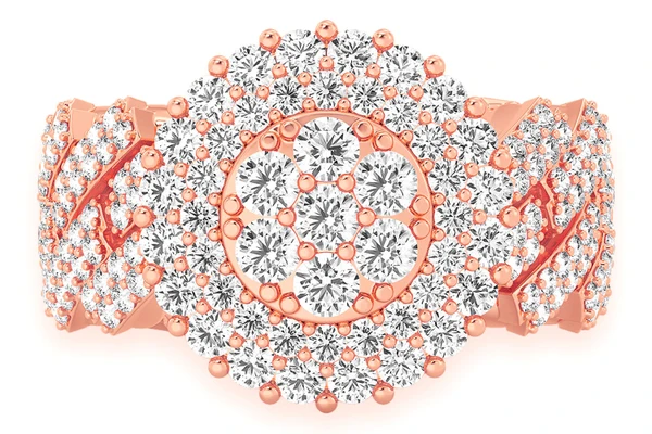 Double Halo Cuban Diamond Ring 14k Solid Gold 3.50ctw