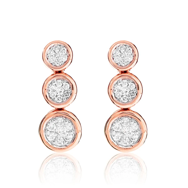 Graduated Cluster Diamond Bezel Dangle Earrings 14k Solid Gold 0.40ctw