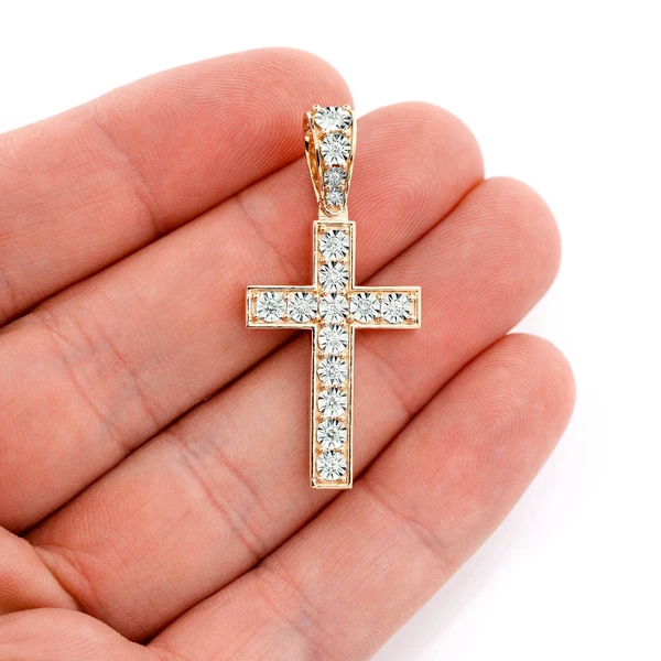 Miracle Set Cross Diamond Pendant 14k Solid Gold 0.25ctw