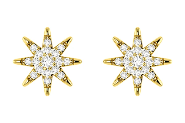 Eight Point Star Stud Earrings 14k Solid Gold 0.20ctw 