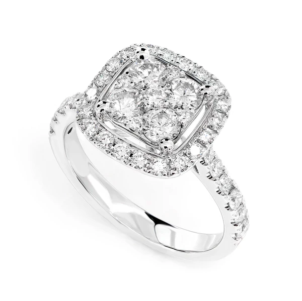 Rounded Square Halo Cluster Diamond Ring 14k Solid Gold 1.40ctw 