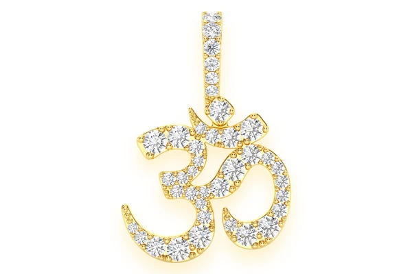 Om Symbol Diamond Pendant 14k Solid Gold 0.66ctw