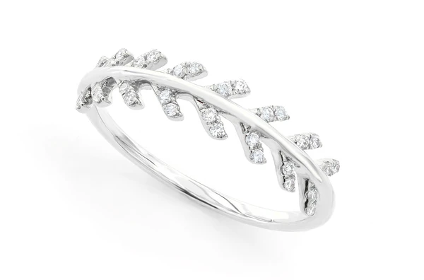 Leaf Stackable Wedding Band 14k Solid Gold .15ctw
