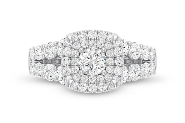 Double Halo Split Shank - Diamond Engagement Ring - All Natural