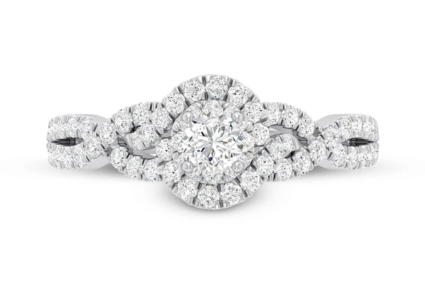 Round Double Halo Twisted Shank - Diamond Engagement Ring - All Natural